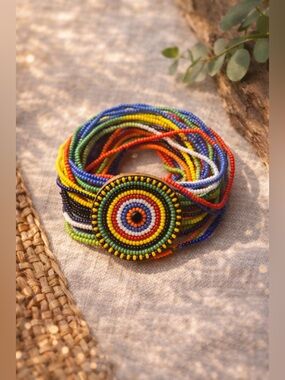 MULTICOLOUR Gorgeous BOHO Bright Beaded Stretch Statement Bracelet Handmade